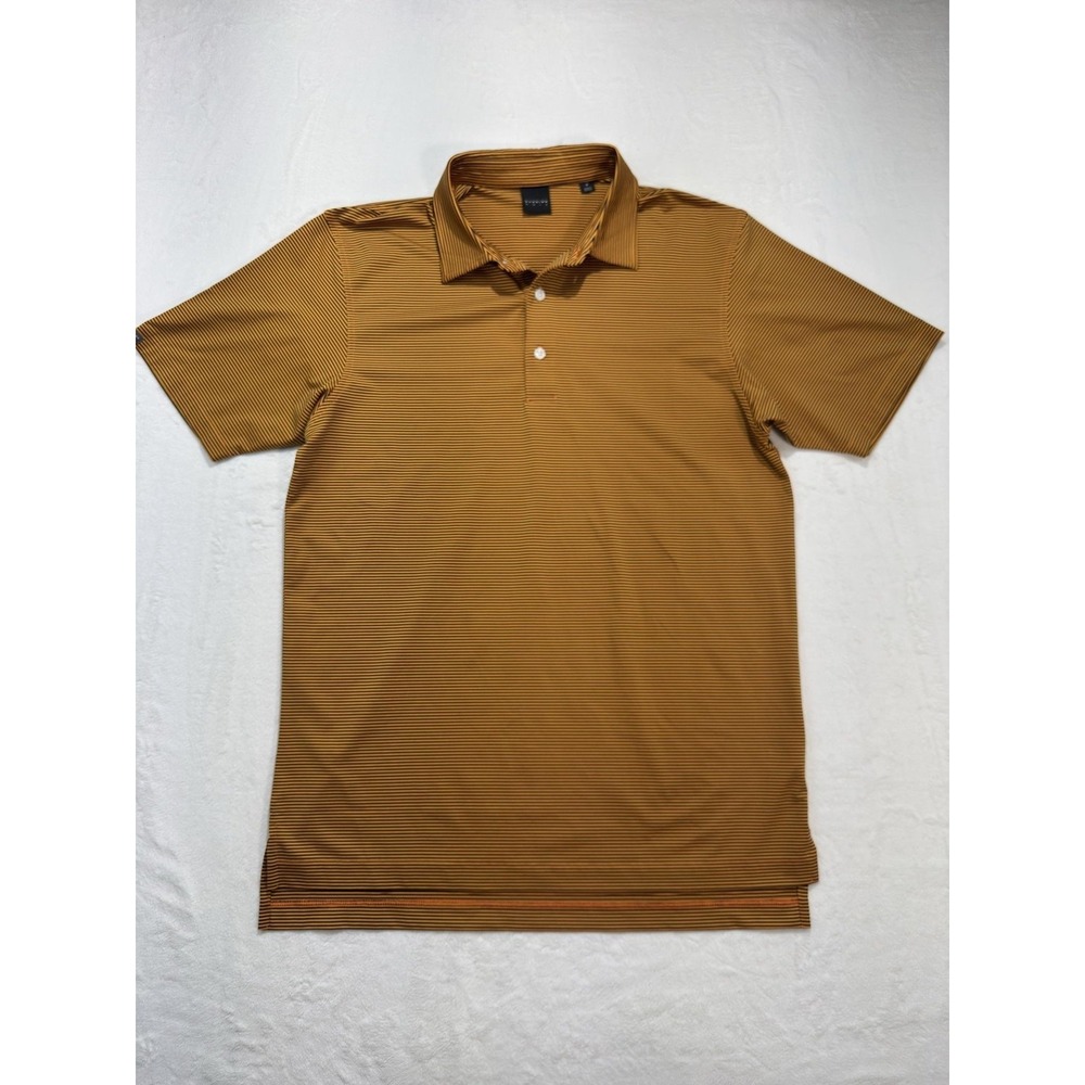 Dunning Polo Shirt Mens Medium Gold Striped Short Sleeve Golf Performance Jersey